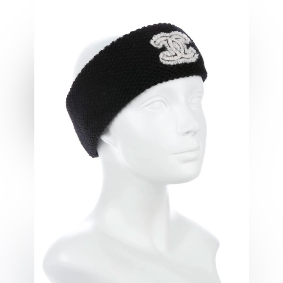 Auth Chanel CC Logo Black Knit Cashmere Headband - Picture 9 of 9